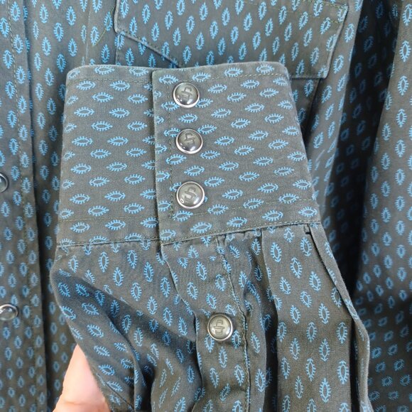 Stetson Mens Pearl Snap Western Shirt Green Blue Cotton Small Print size XL - Picture 8 of 11